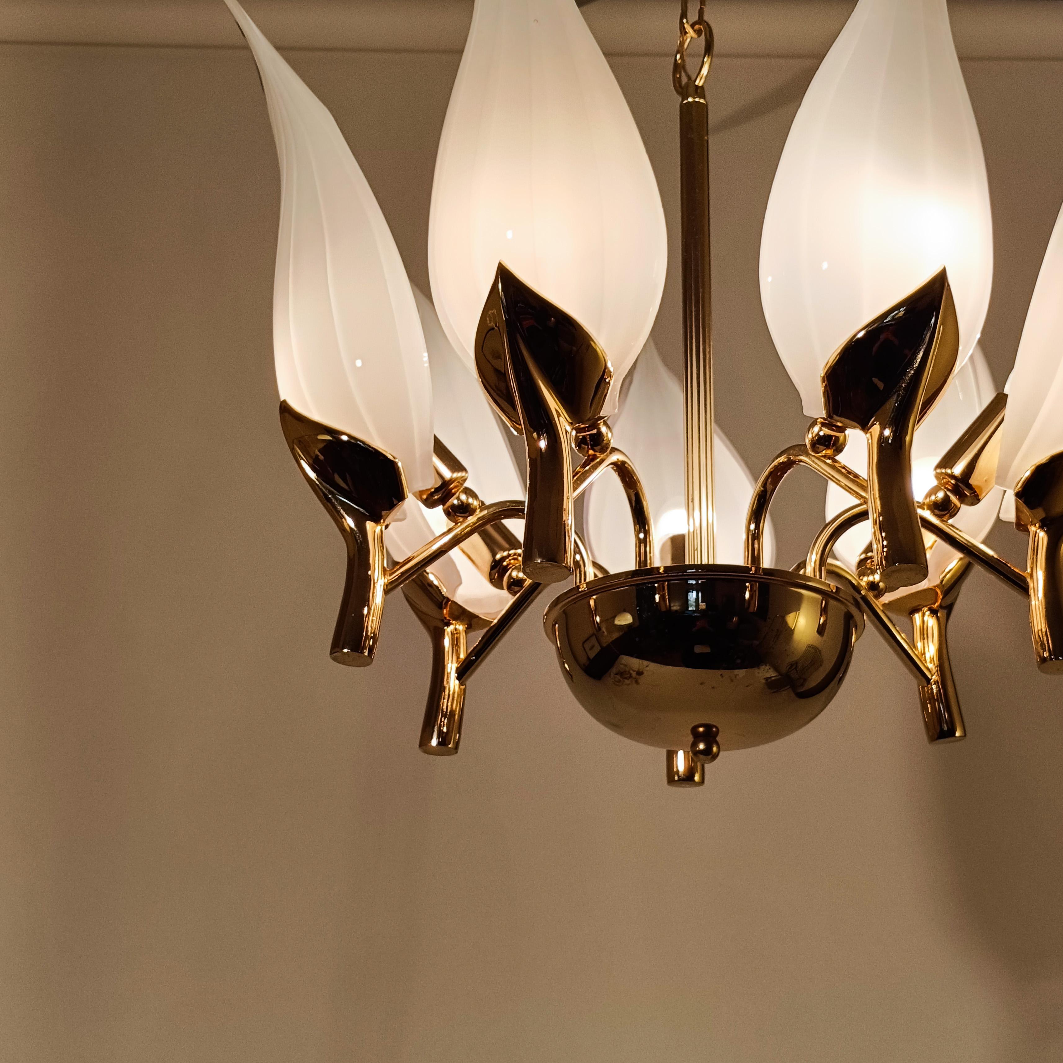 Hollywood Regency. Murano-Glasblätter-Kronleuchter von F. Fabbian, Italien, 1970er Jahre im Angebot 3