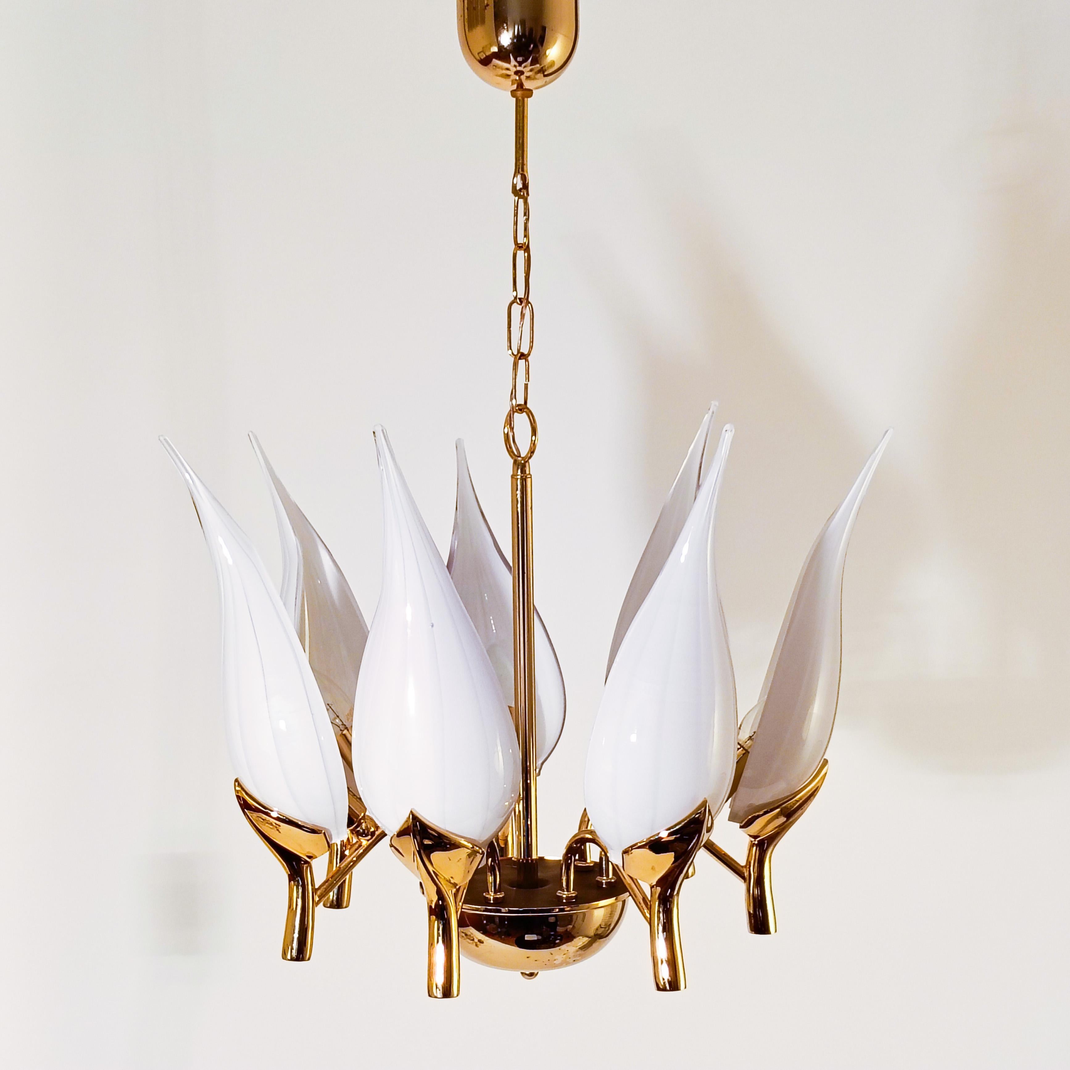 Hollywood Regency. Murano-Glasblätter-Kronleuchter von F. Fabbian, Italien, 1970er Jahre im Angebot 7