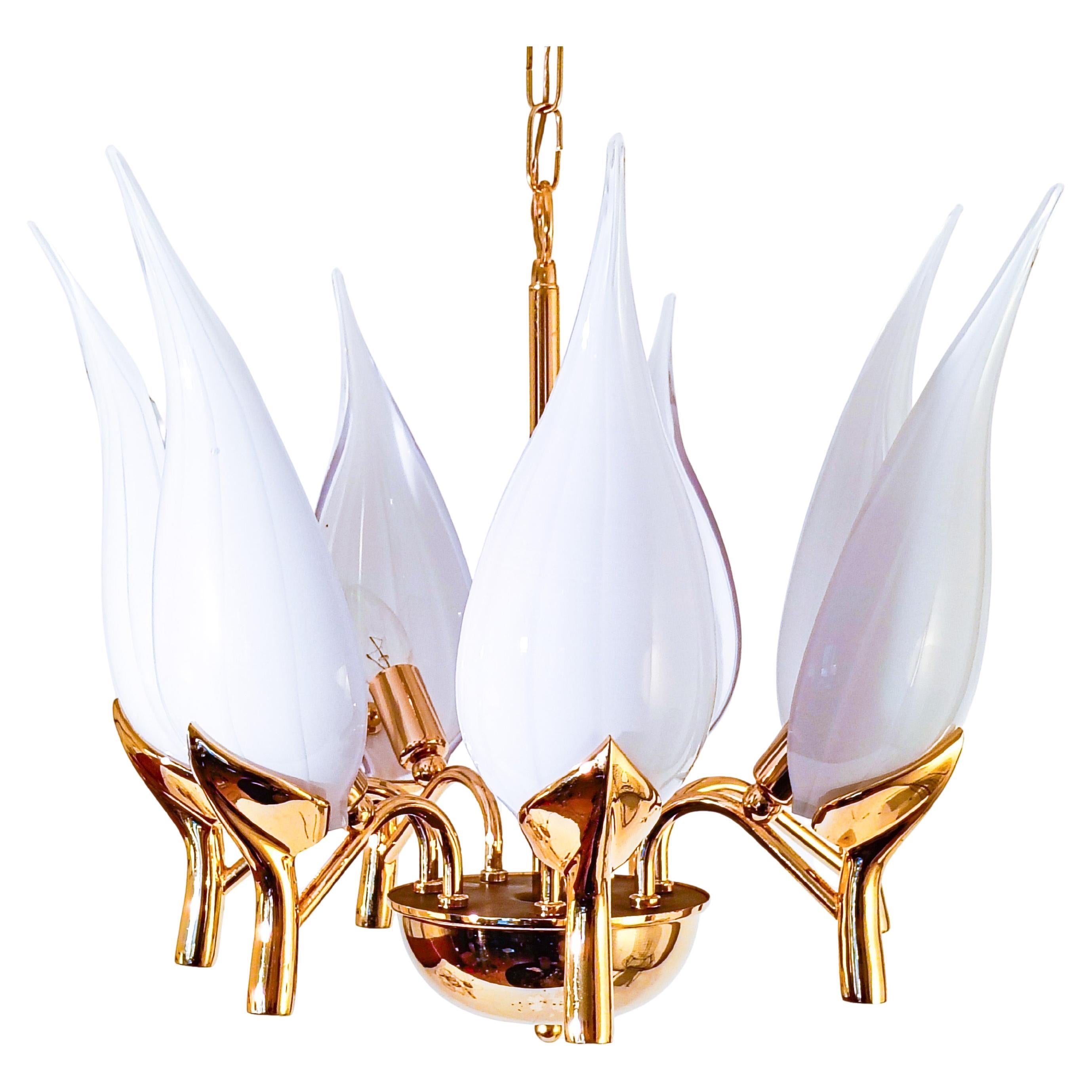 Hollywood Regency. Murano-Glasblätter-Kronleuchter von F. Fabbian, Italien, 1970er Jahre im Angebot