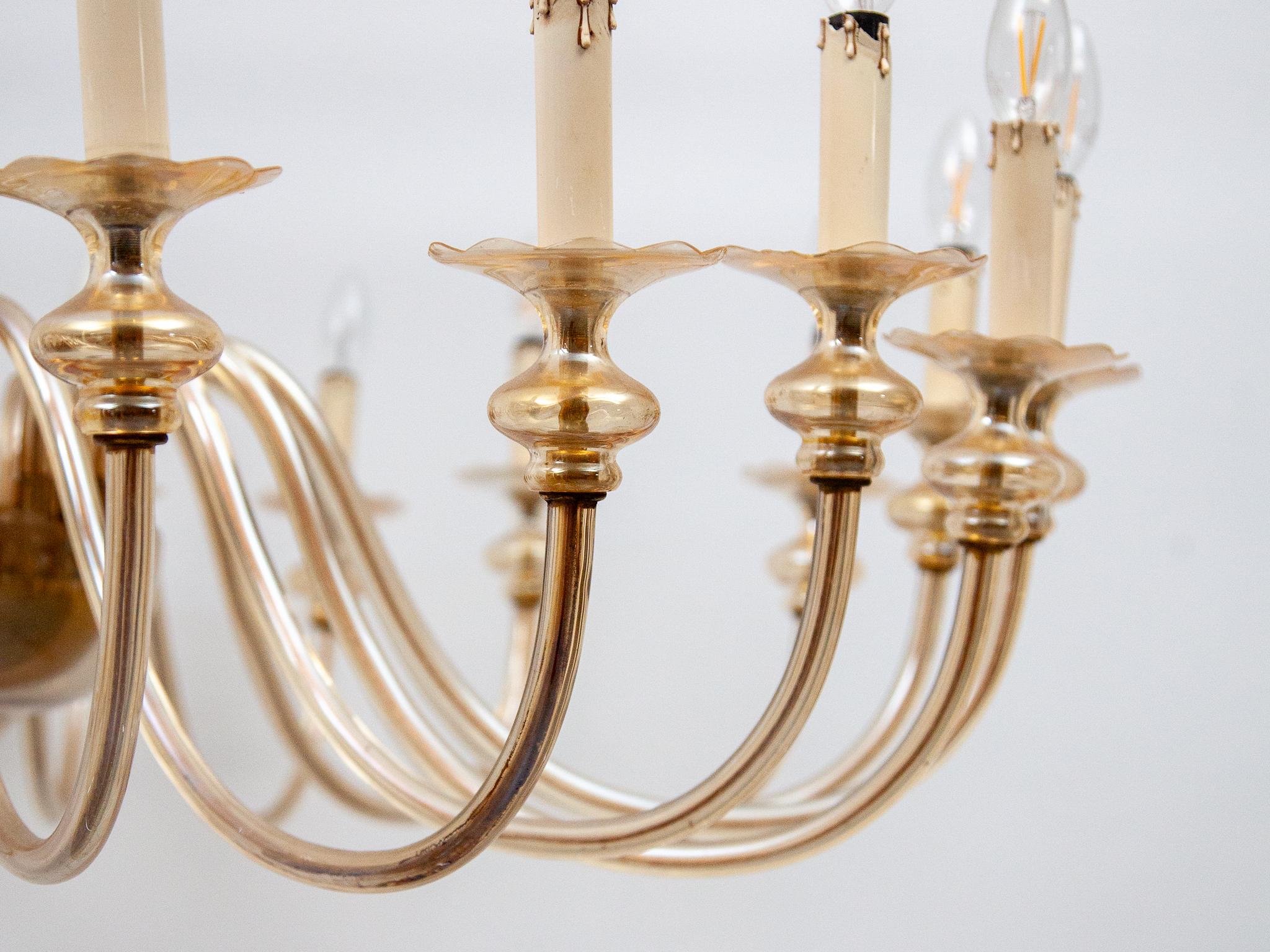 Lustre en verre ambré à dix-huit bras, Hollywood Regency Murano, années 1950 en vente 7
