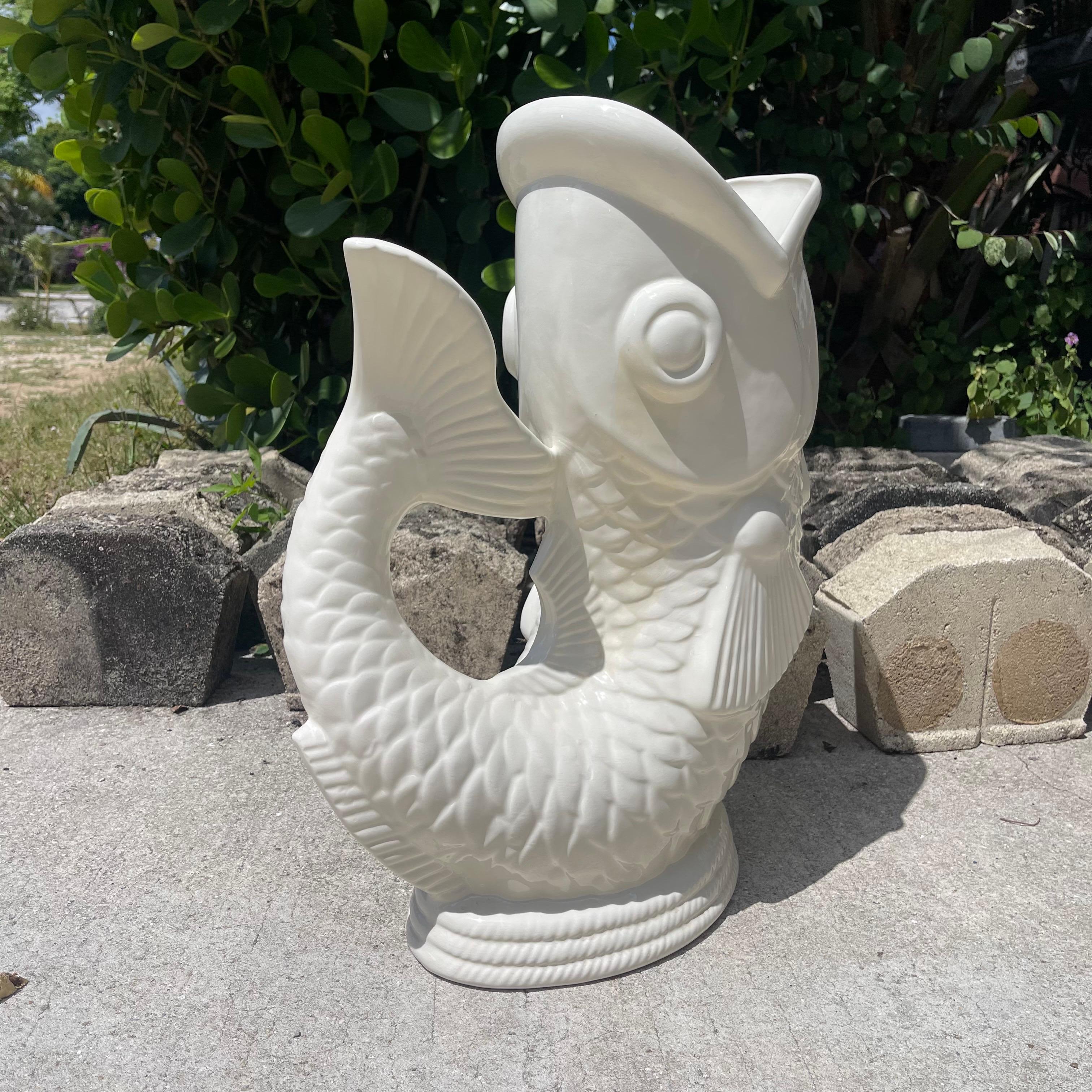 Hollywood Regency Mythical Dolphin Form Umbrella Stand, Koi Fish Vase Stand In Good Condition For Sale In Jensen Beach, FL