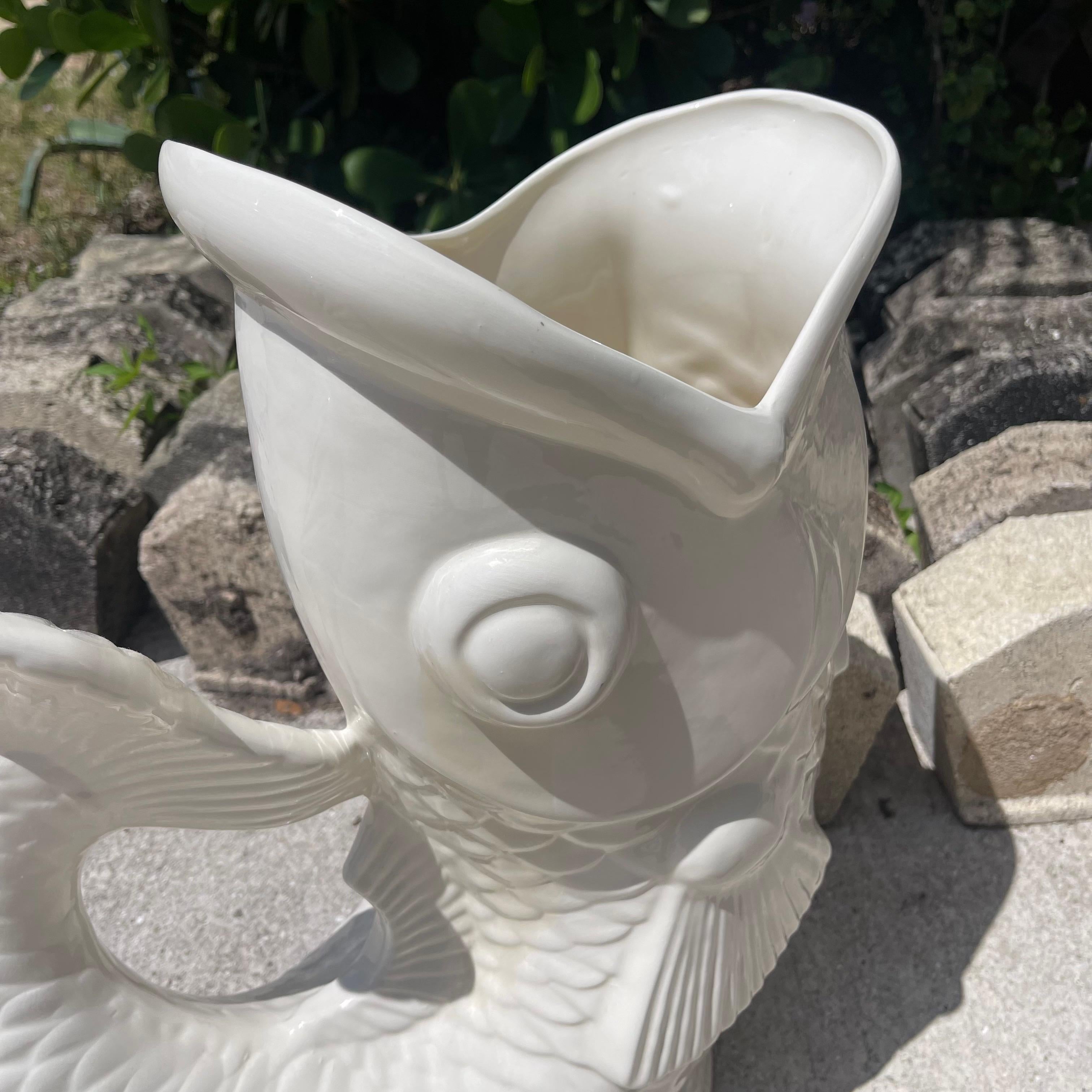 20th Century Hollywood Regency Mythical Dolphin Form Umbrella Stand, Koi Fish Vase Stand For Sale