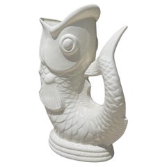Used Hollywood Regency Mythical Dolphin Form Umbrella Stand, Koi Fish Vase Stand