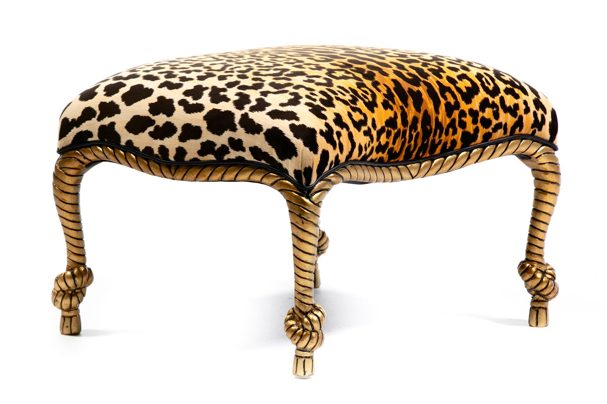 Poltrone e pouf in corda e nappe dorate in stile Hollywood Regency Napoleone III in vendita 3