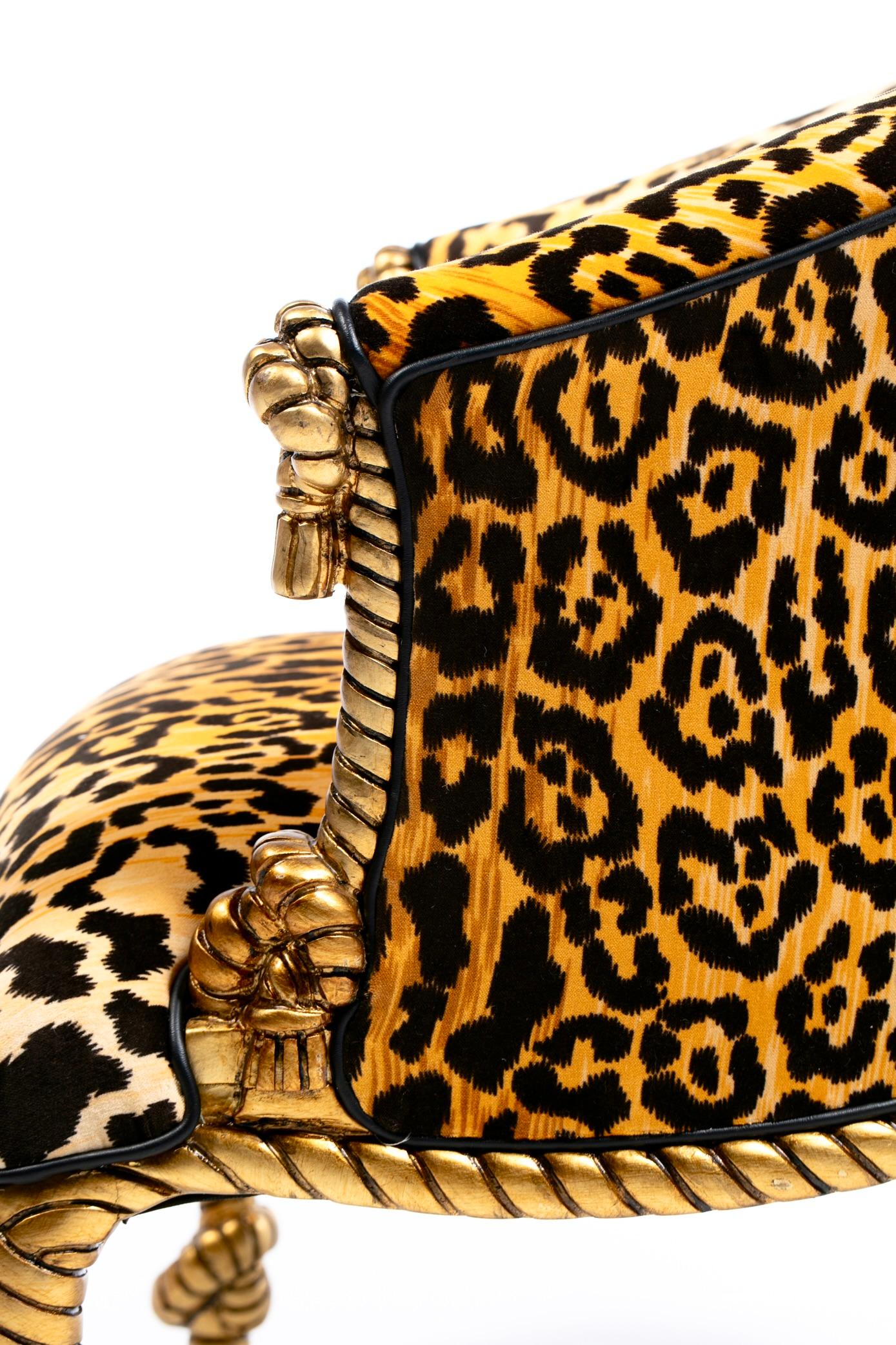 Poltrone e pouf in corda e nappe dorate in stile Hollywood Regency Napoleone III in vendita 5