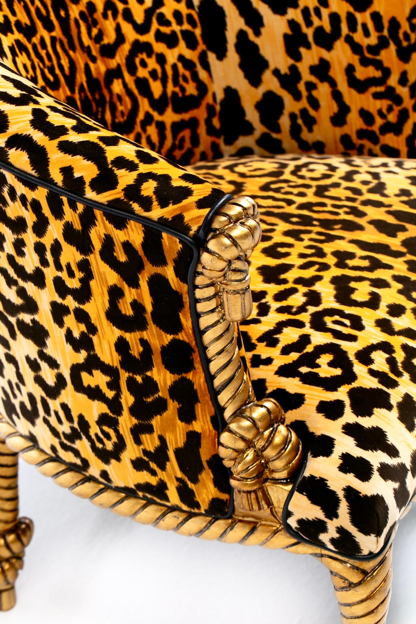 Poltrone e pouf in corda e nappe dorate in stile Hollywood Regency Napoleone III in vendita 6
