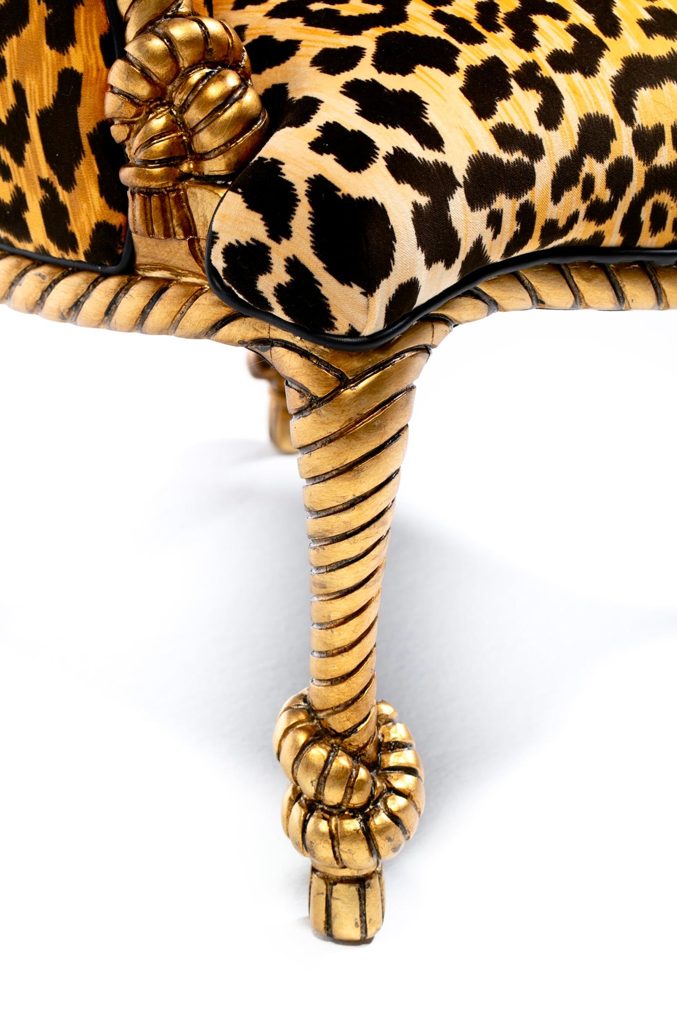 Poltrone e pouf in corda e nappe dorate in stile Hollywood Regency Napoleone III in vendita 8