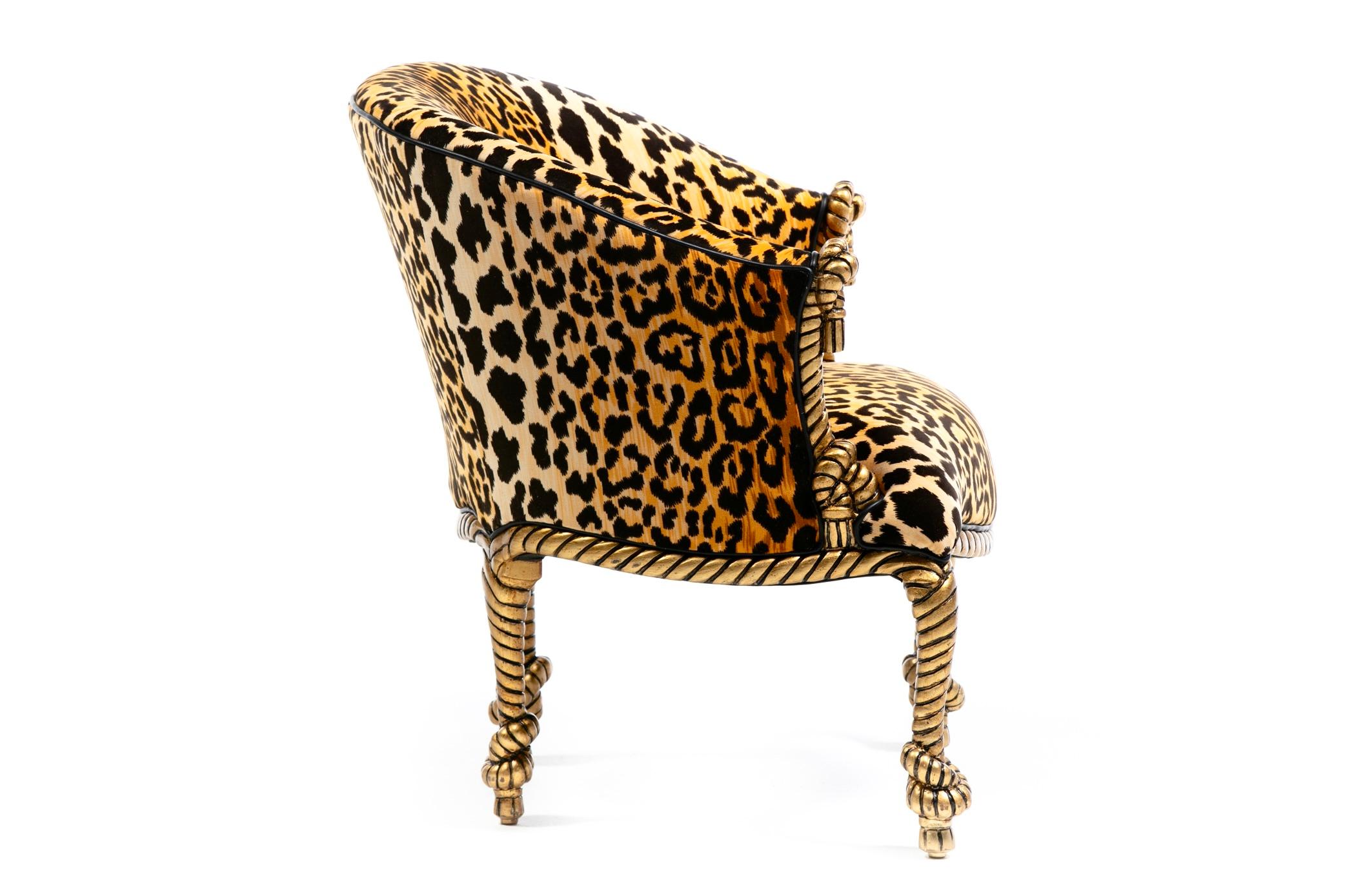 Poltrone e pouf in corda e nappe dorate in stile Hollywood Regency Napoleone III in vendita 10