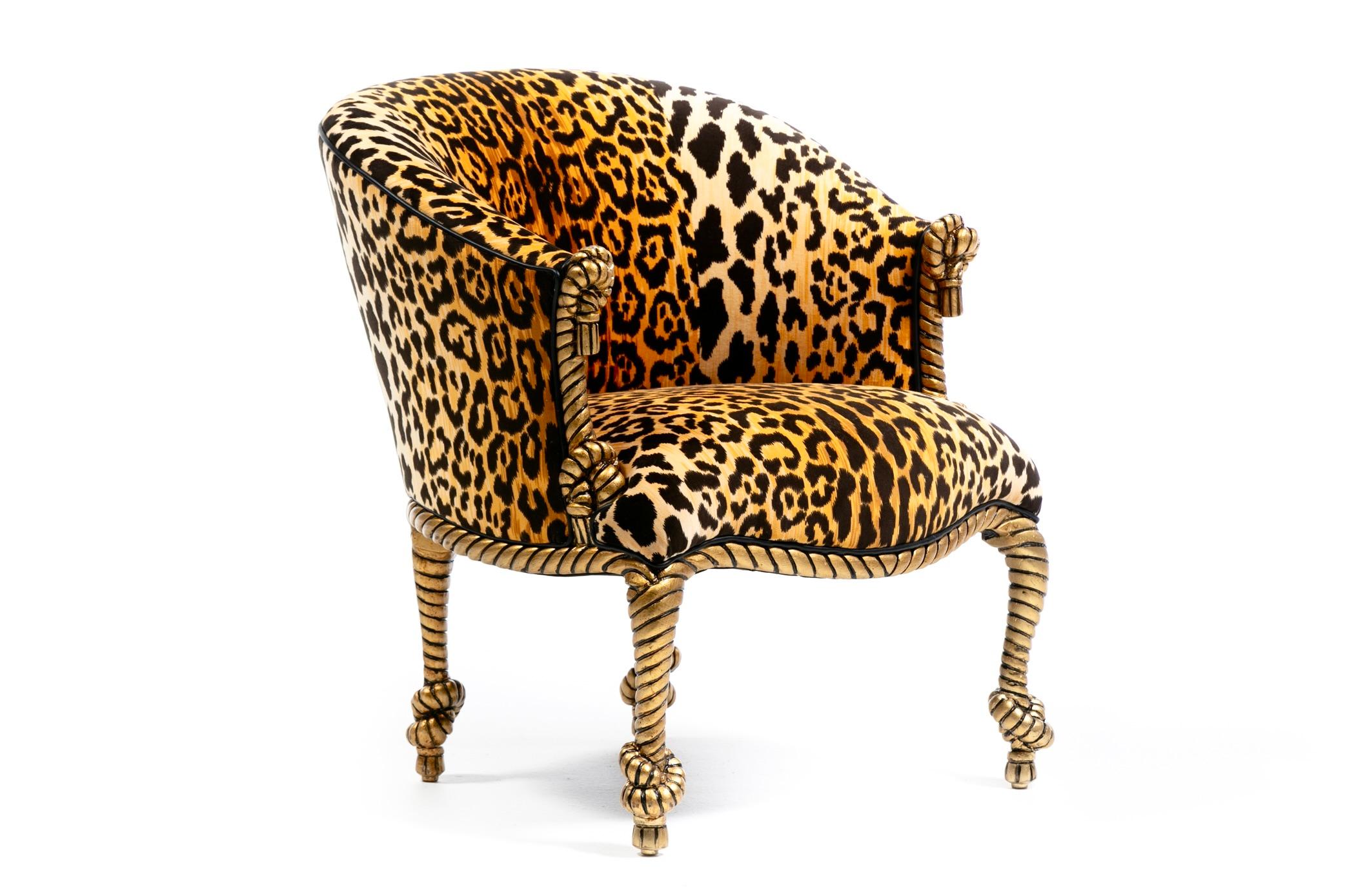 Poltrone e pouf in corda e nappe dorate in stile Hollywood Regency Napoleone III in vendita 11