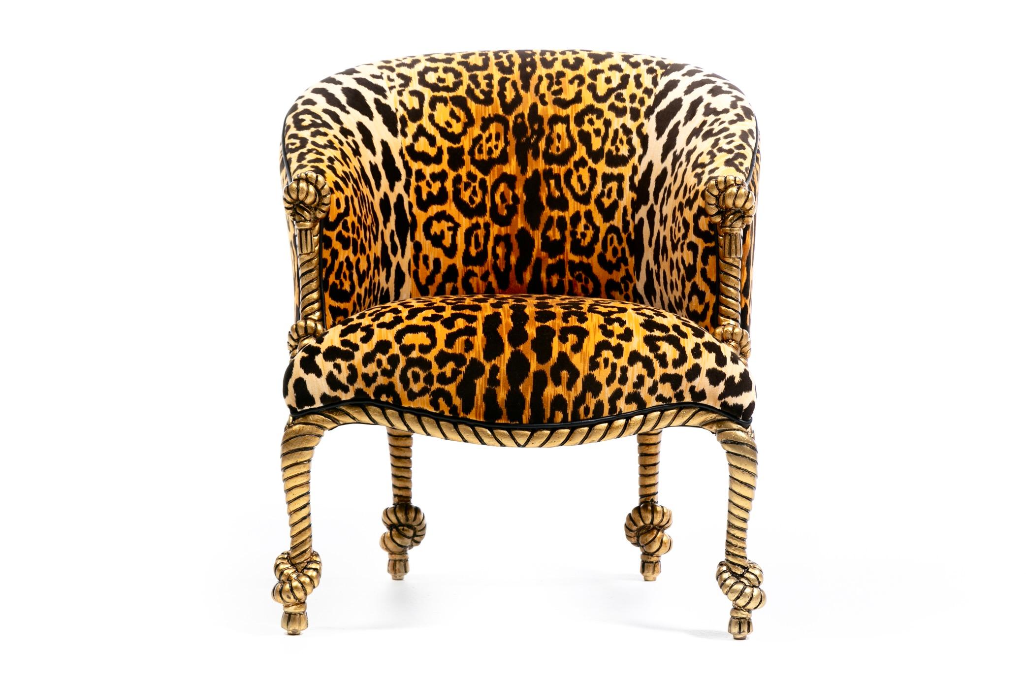 Poltrone e pouf in corda e nappe dorate in stile Hollywood Regency Napoleone III in vendita 12