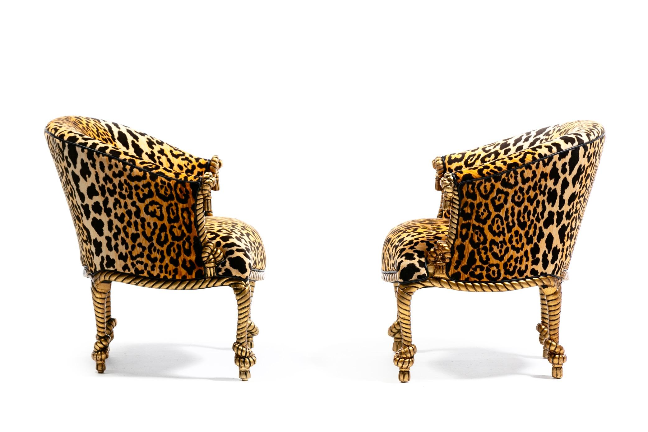 Laccato Poltrone e pouf in corda e nappe dorate in stile Hollywood Regency Napoleone III in vendita