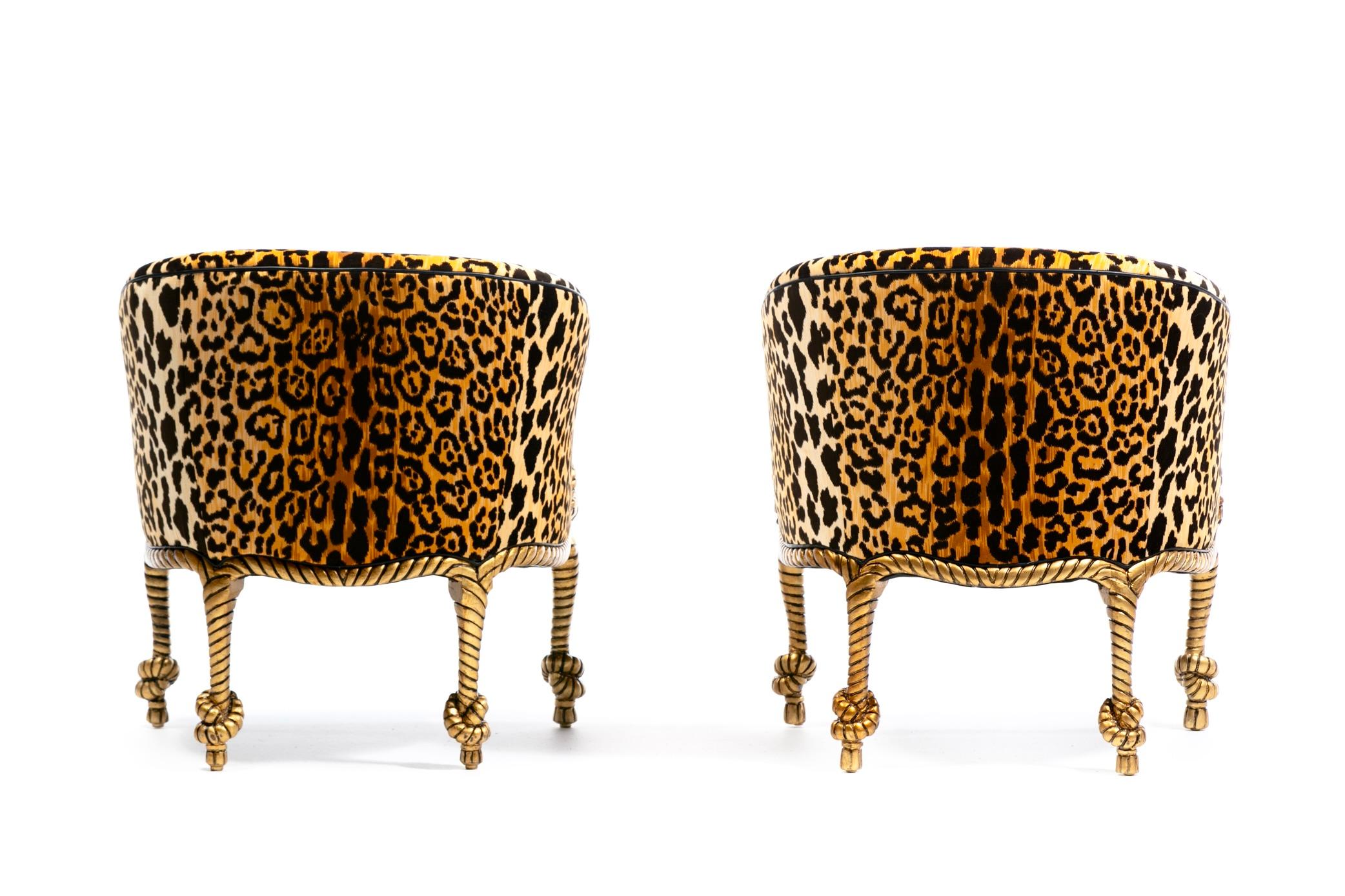 Poltrone e pouf in corda e nappe dorate in stile Hollywood Regency Napoleone III In condizioni buone in vendita a Saint Louis, MO