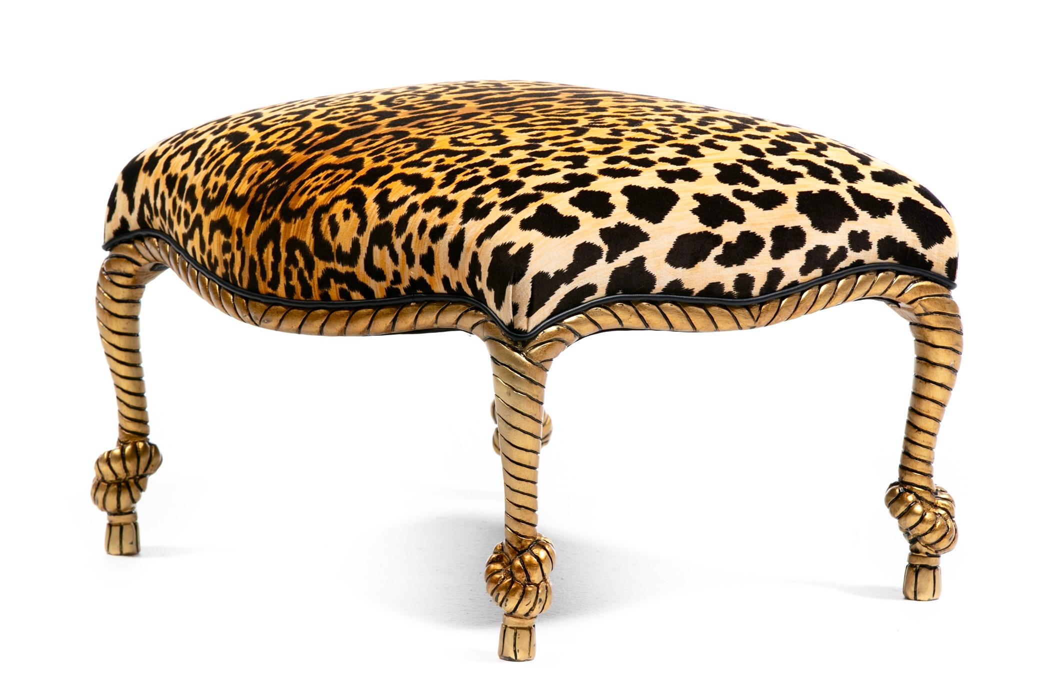 Poltrone e pouf in corda e nappe dorate in stile Hollywood Regency Napoleone III in vendita 1