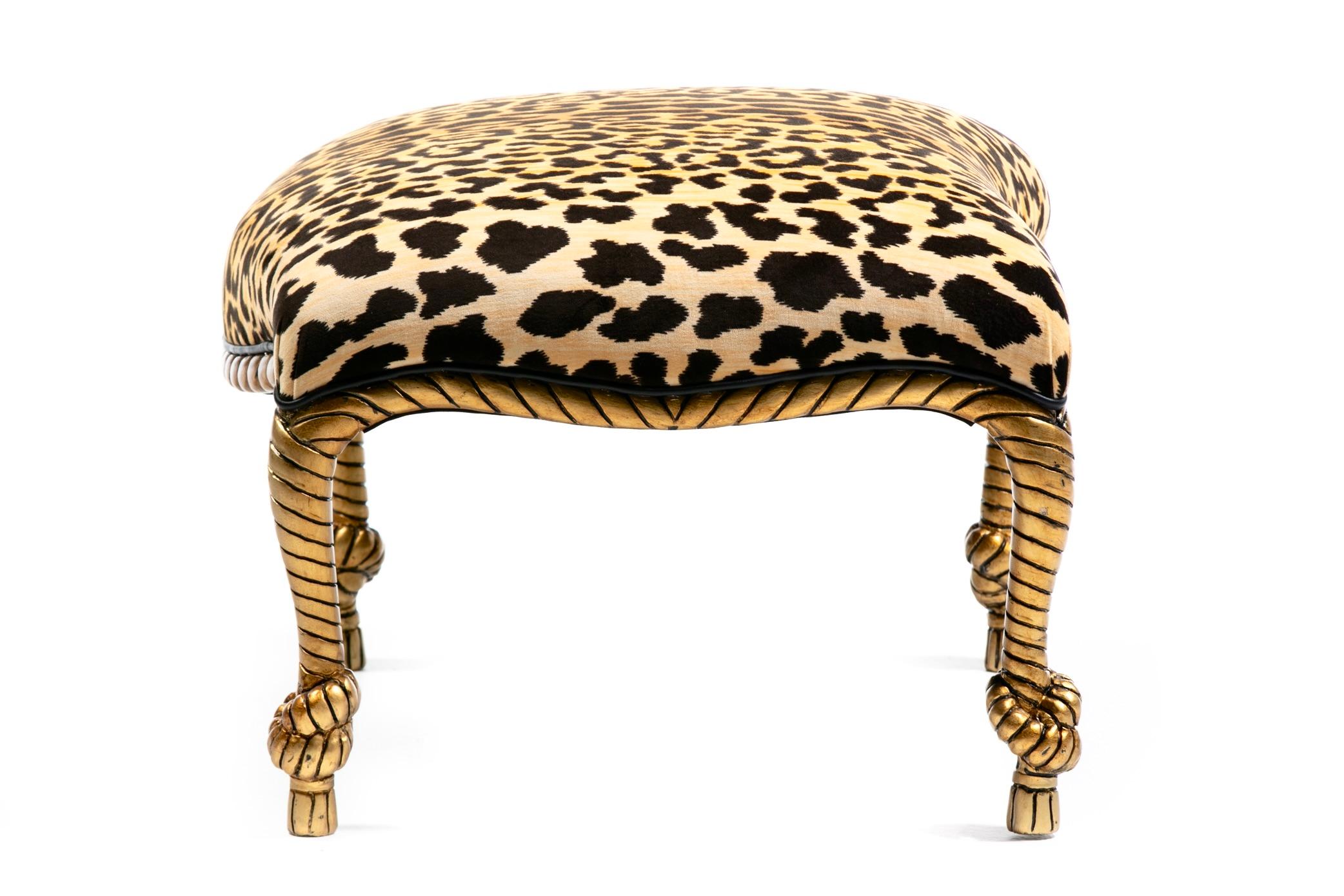 Poltrone e pouf in corda e nappe dorate in stile Hollywood Regency Napoleone III in vendita 2