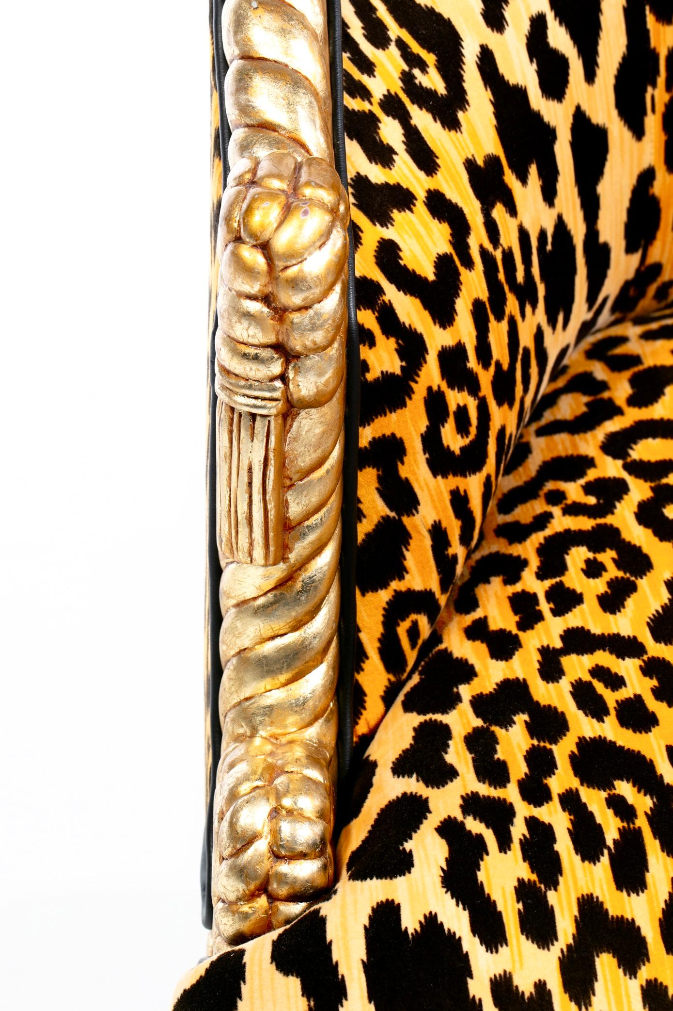 Sedie Hollywood Regency stile Napoleone III con corda e nappe dorate in velluto leopardato in vendita 7