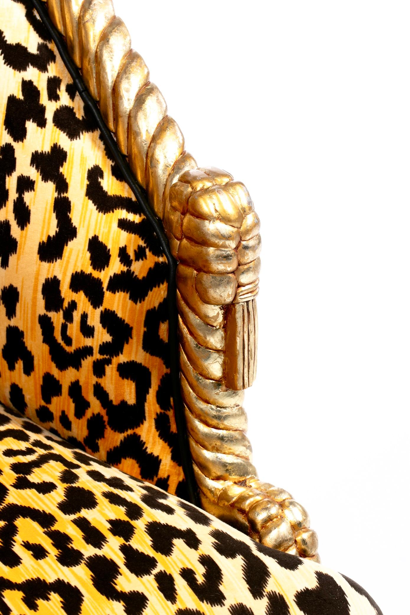Sedie Hollywood Regency stile Napoleone III con corda e nappe dorate in velluto leopardato in vendita 8