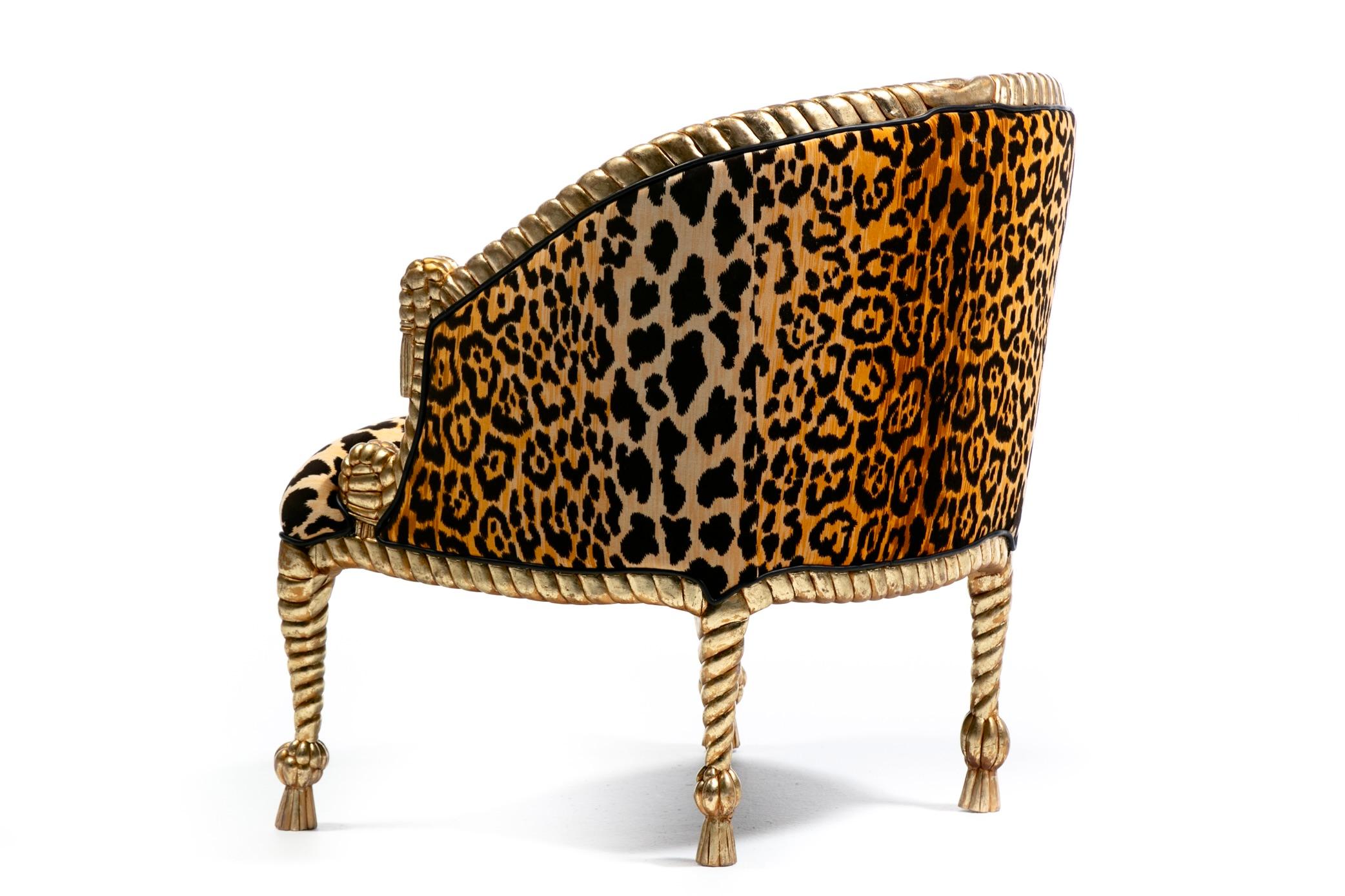 Sedie Hollywood Regency stile Napoleone III con corda e nappe dorate in velluto leopardato in vendita 12