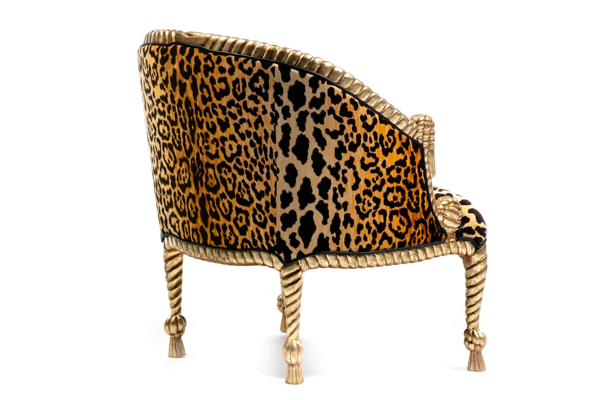 Sedie Hollywood Regency stile Napoleone III con corda e nappe dorate in velluto leopardato in vendita 13