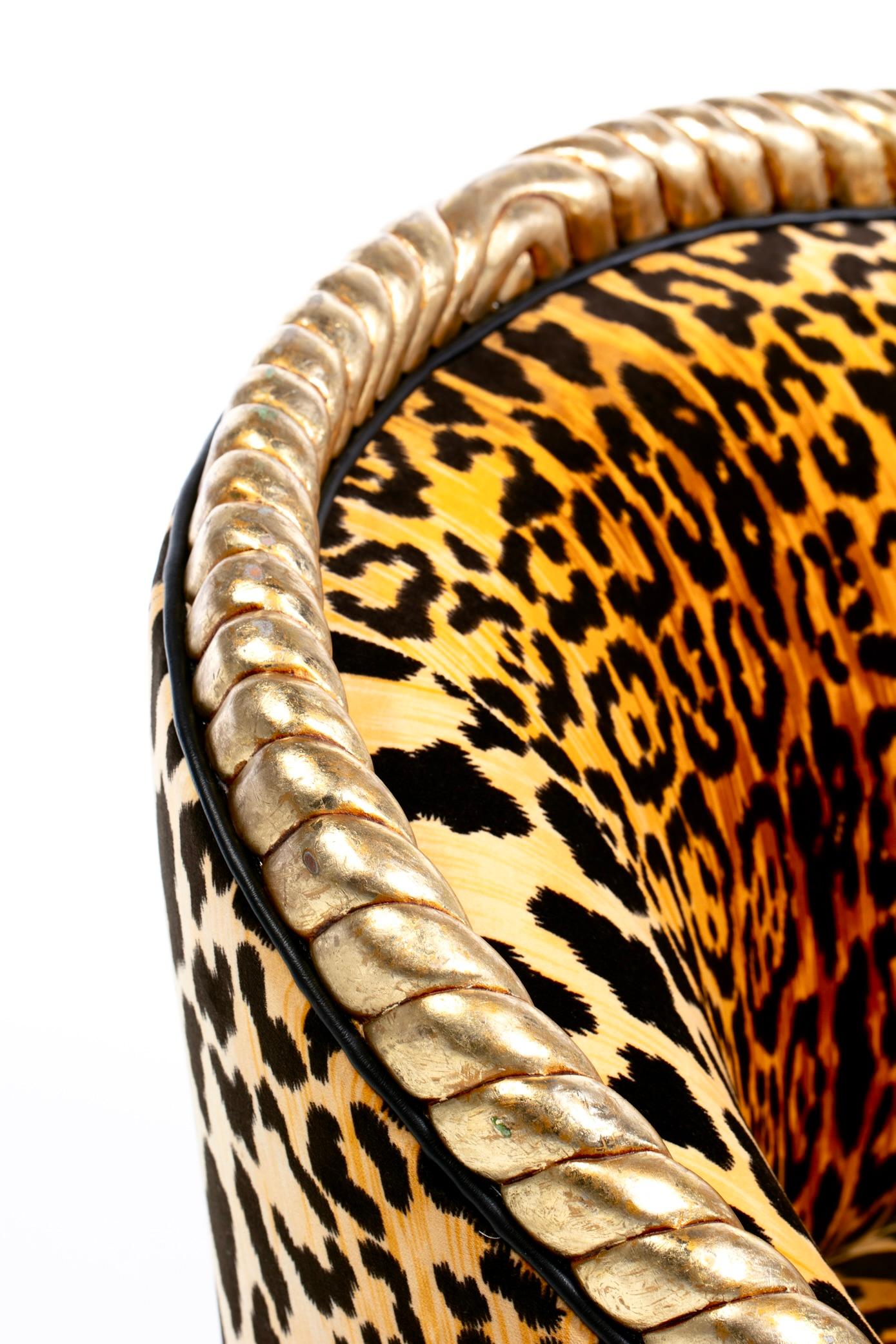 Sedie Hollywood Regency stile Napoleone III con corda e nappe dorate in velluto leopardato in vendita 2