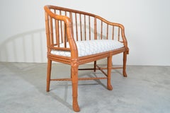 Hollywood Regency Napoleon Style Faux Bamboo Windsor Barrel Back Settee in Teak
