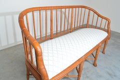 Hollywood Regency Napoleon Style Faux Bamboo Windsor Barrel Back Sofa in Teak