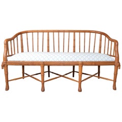 Hollywood Regency Napoleon Style Faux Bamboo Windsor Barrel Back Sofa in Teak