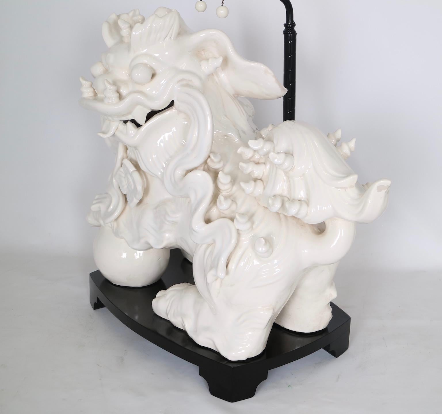 American Hollywood Regency Nardini Studios Foo Dog Table Lamp with Maria Kipp Shade