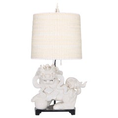 Hollywood Regency Nardini Studios Foo Dog Table Lamp with Maria Kipp Shade