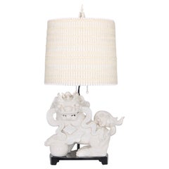 Vintage Hollywood Regency Nardini Studios Foo Dog Table Lamp with Maria Kipp Shade