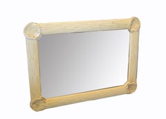 Hollywood Regency Nautical Wooden Rectangular Tan Seashell Beveled Wall Mirror