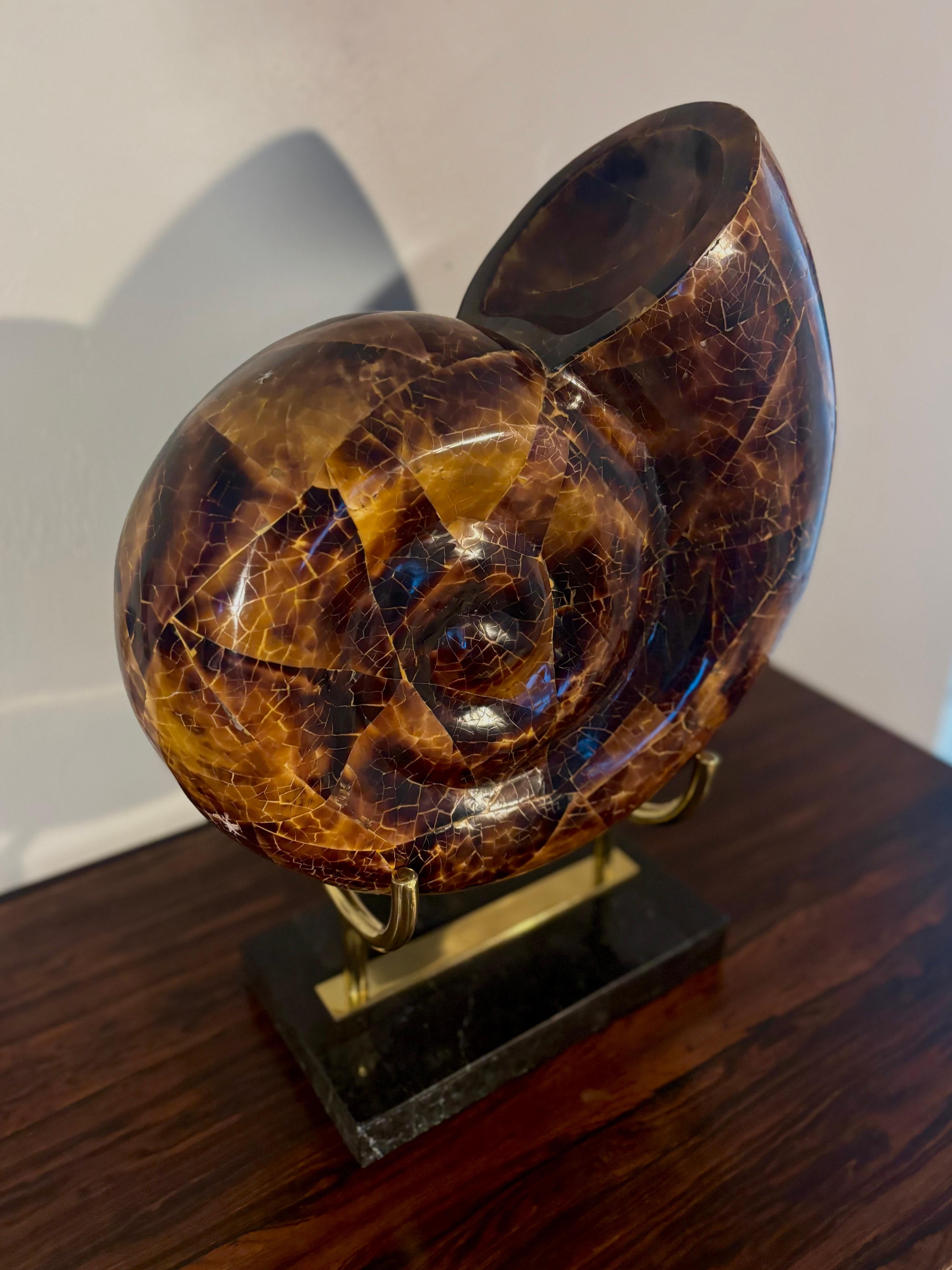 Brass Hollywood Regency Nautilus Shell in Coconut Shell with Stand