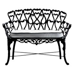 Hollywood Regency Neo Baroque Patio Love Seat Bench in Black Lacquer c. 1960