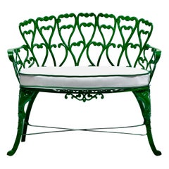 Hollywood Regency Neo Baroque Patio Love Seat Bench in Green Lacquer c. 1960