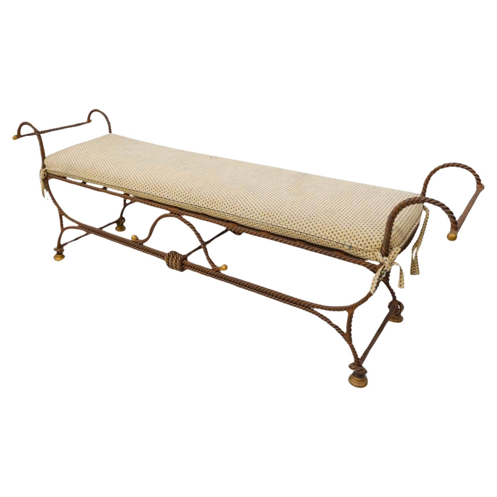 Hollywood Regency Neo-Classical Style Wrought Iron Bench W/ Rope / Tassel Motif In Good Condition For Sale In Kennesaw, GA