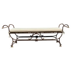 Hollywood Regency Neo-Classical Style Wrought Iron Bench W/ Rope / Tassel Motif