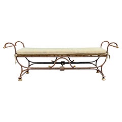 Hollywood Regency Neo-Classical Style Wrought Iron Bench W/ Rope / Tassel Motif