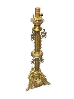 Hollywood Regency Neo-Gothic Scrolling Solid Brass Dragon Table Lamp