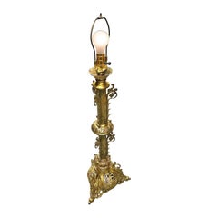 Lampe de table Hollywood Regency Neo-Gothic Dragon Scrolling Solid Brass