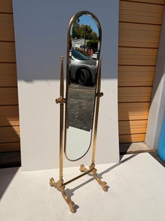 Hollywood Regency Neoclassical Brass Cheval Floor Mirror, 1970s
