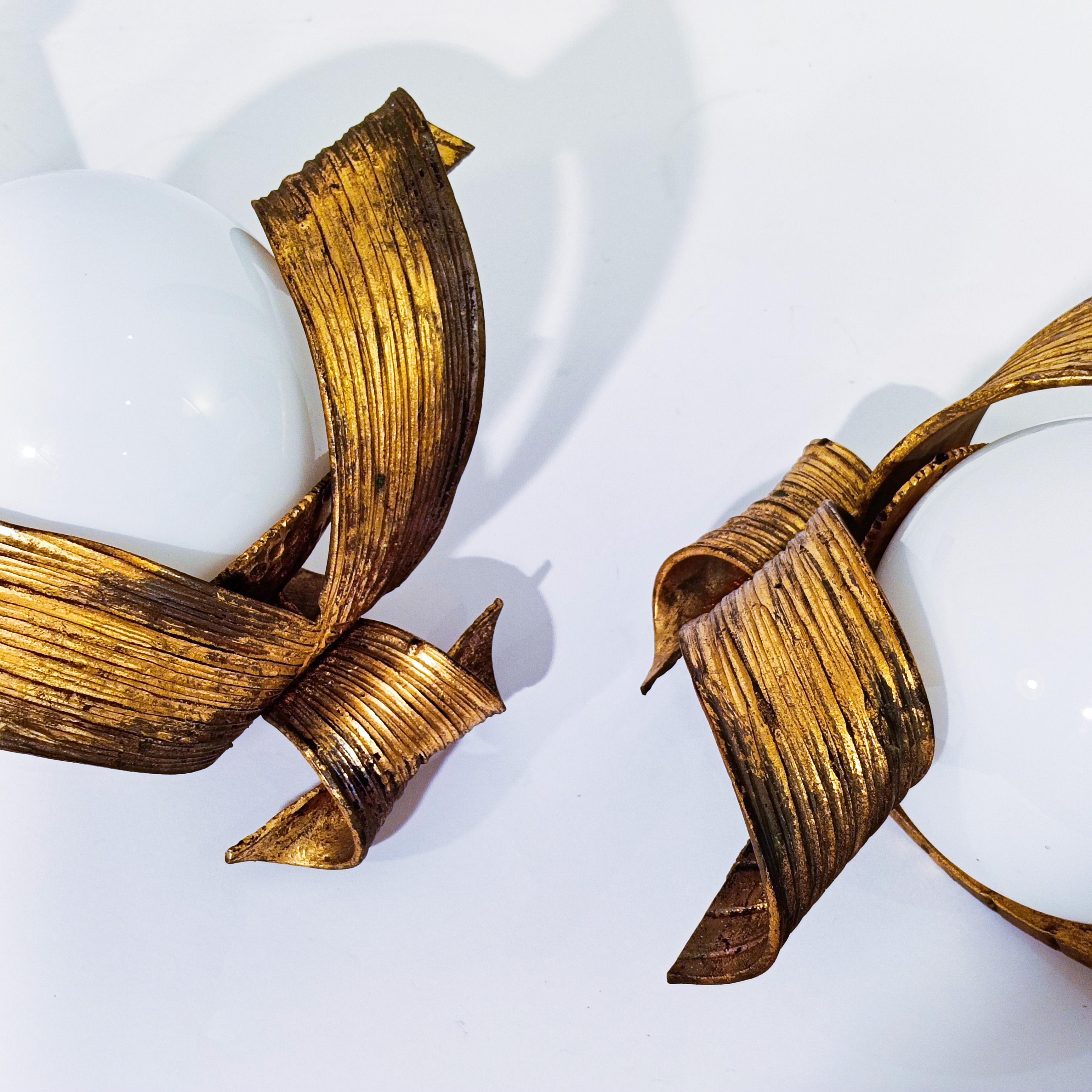 Hollywood Regency. Neoclassical gilded sconces by Ferro Art, Spain, 1950s For Sale 9