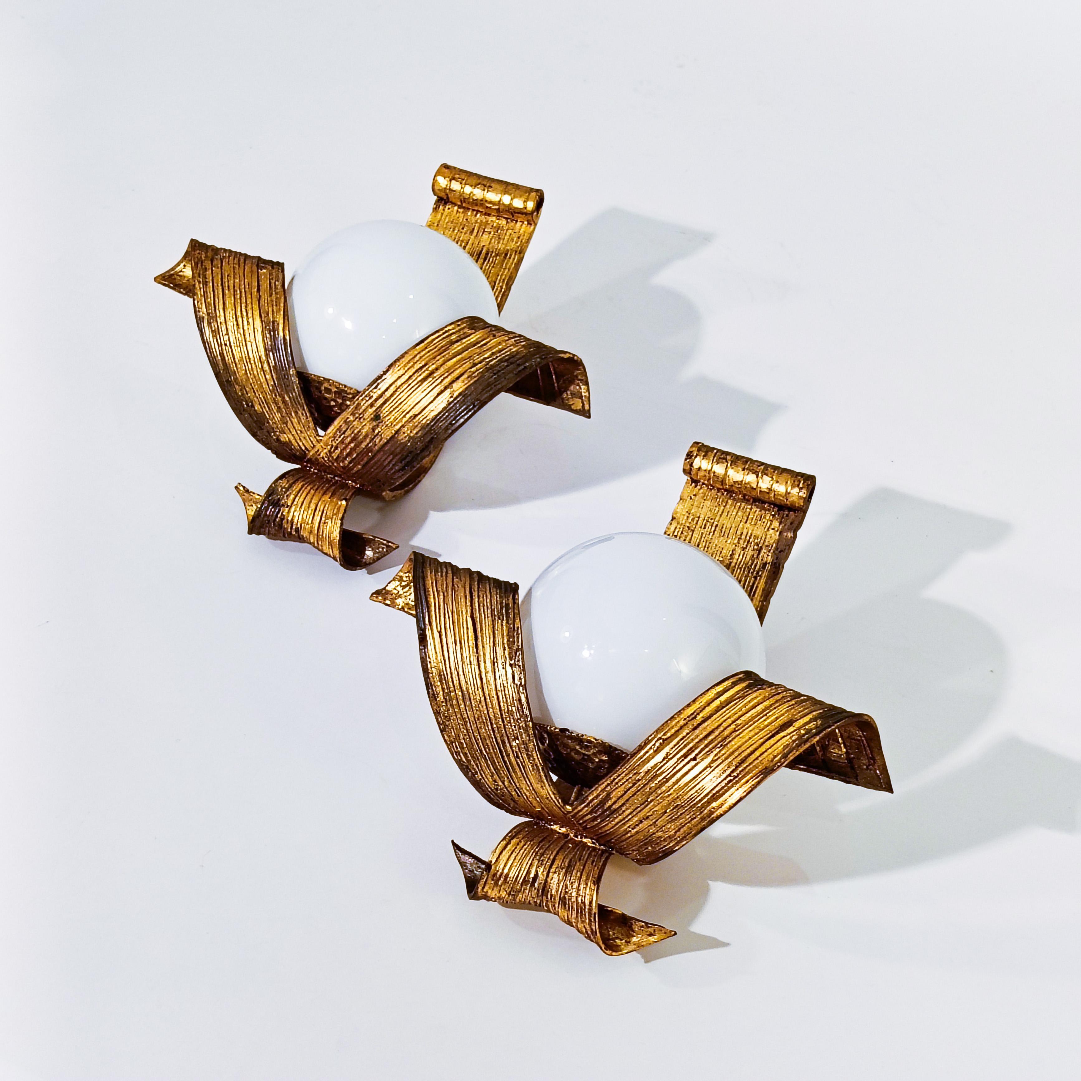 Gilt Hollywood Regency. Neoclassical gilded sconces by Ferro Art, Spain, 1950s For Sale