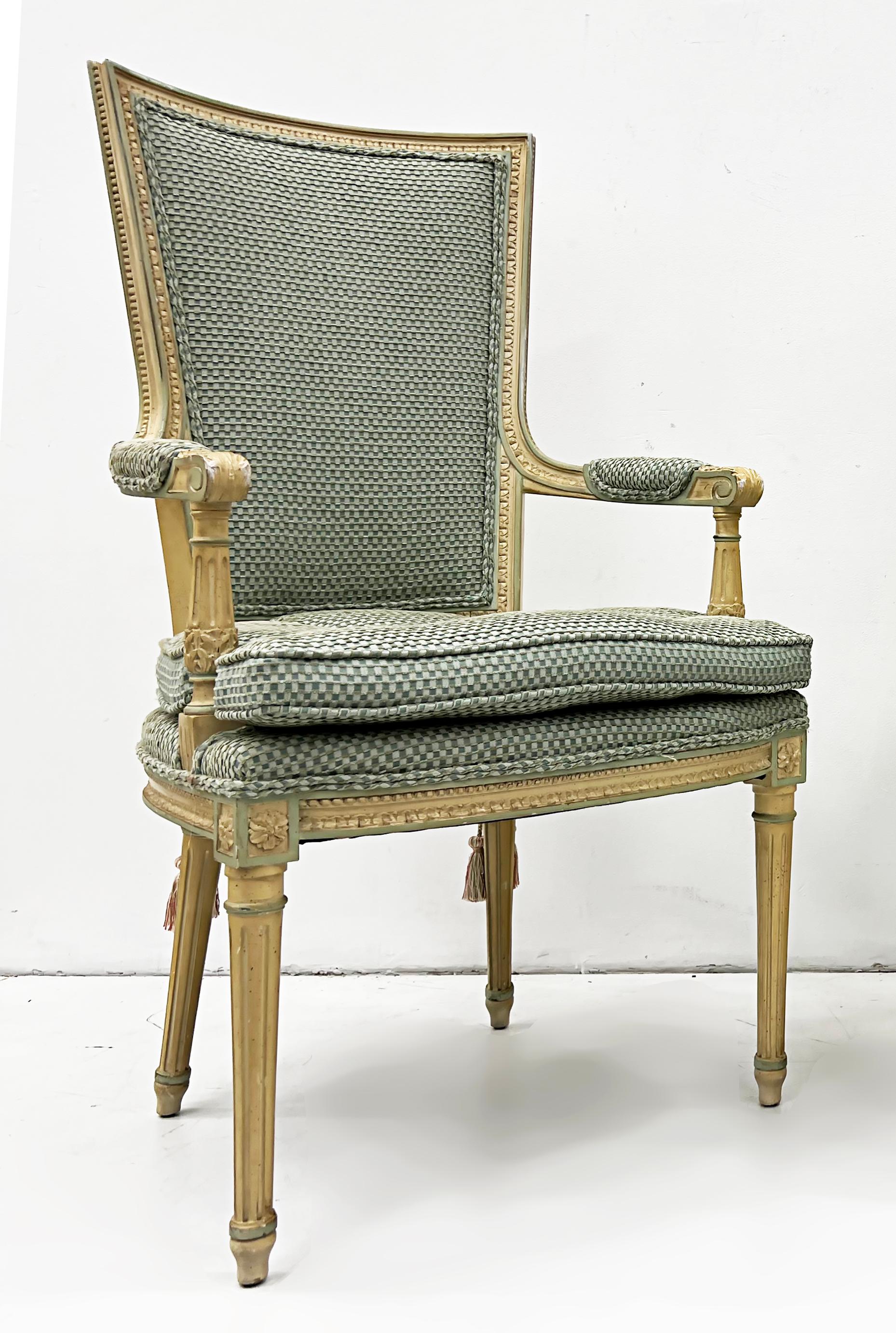 Carved Hollywood Regency Neoclassical Style High Back Armchairs For Sale