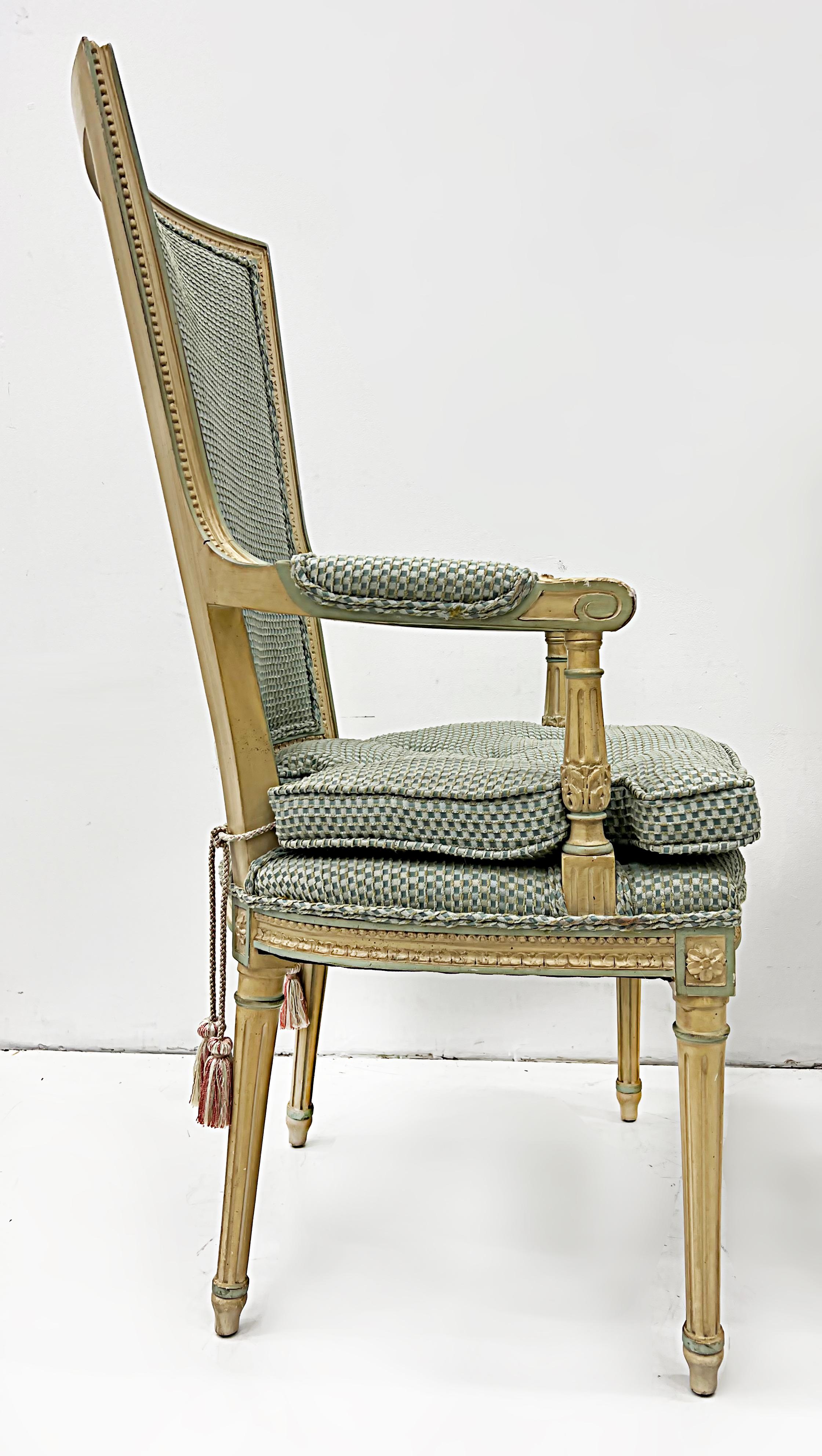 Hollywood Regency Neoclassical Style High Back Armchairs In Good Condition For Sale In Miami, FL
