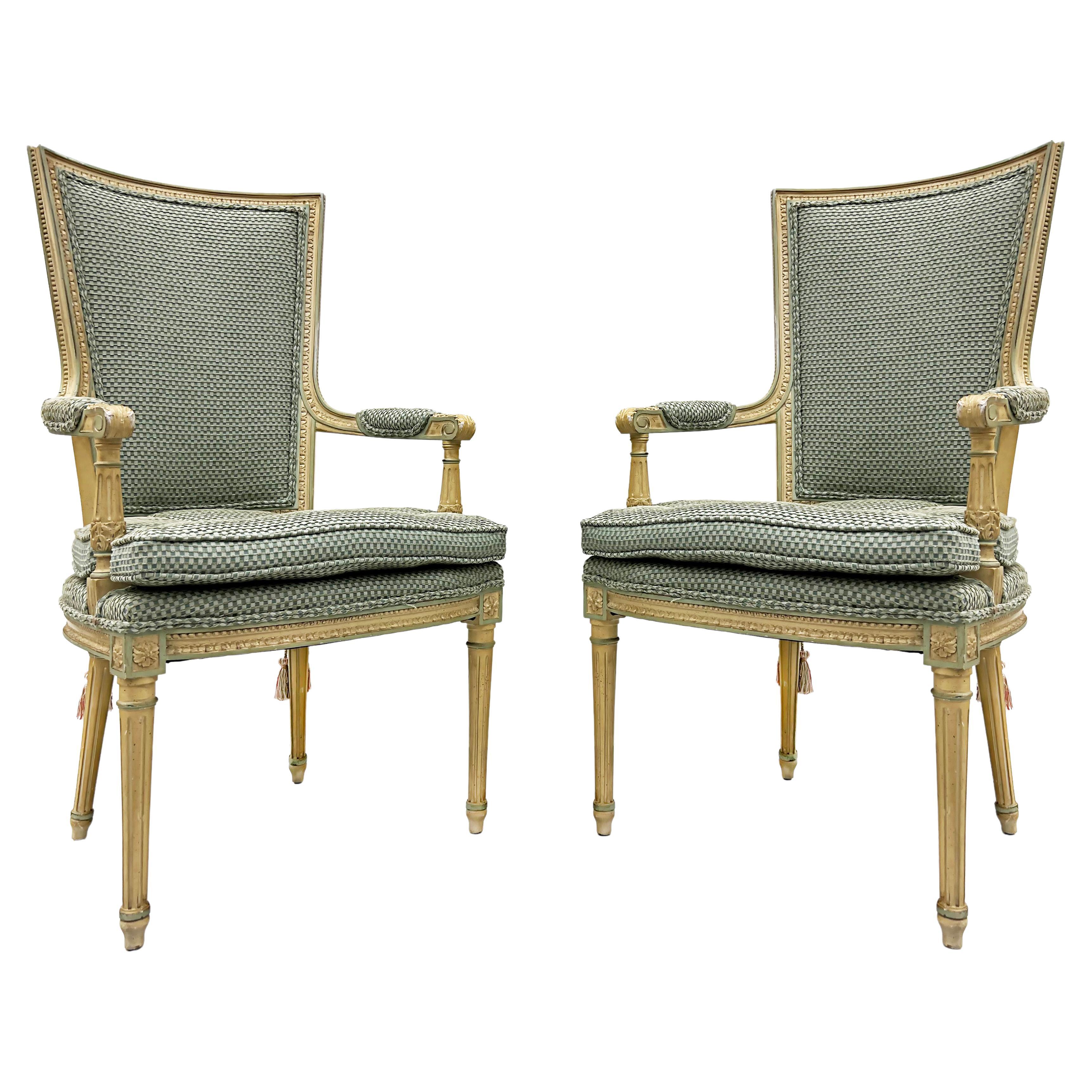 Hollywood Regency Neoclassical Style High Back Armchairs For Sale