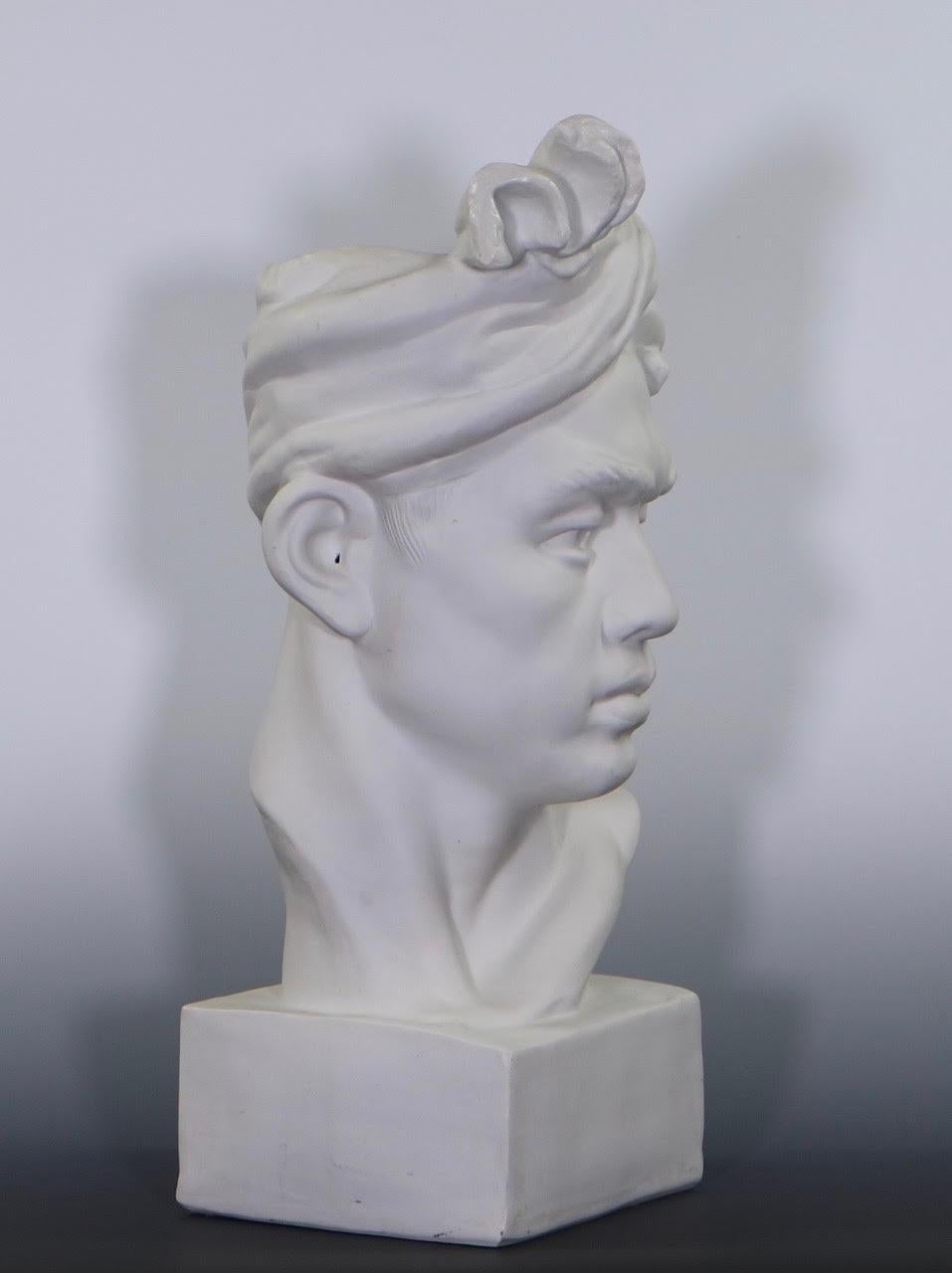 Hollywood Regency Neoclassical Style Parian Bust of Man Wearing a Turban In Excellent Condition In New York, NY