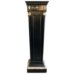 Hollywood Regency Neoclassical Style Pedestal Ebonized and Parcel Gilt Decorated