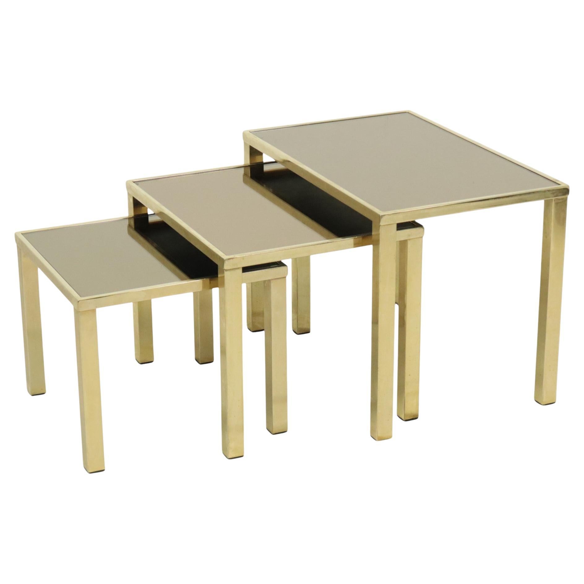Mesas nido Hollywood Regency Belgo Chrome chapadas en oro de 23 quilates en venta
