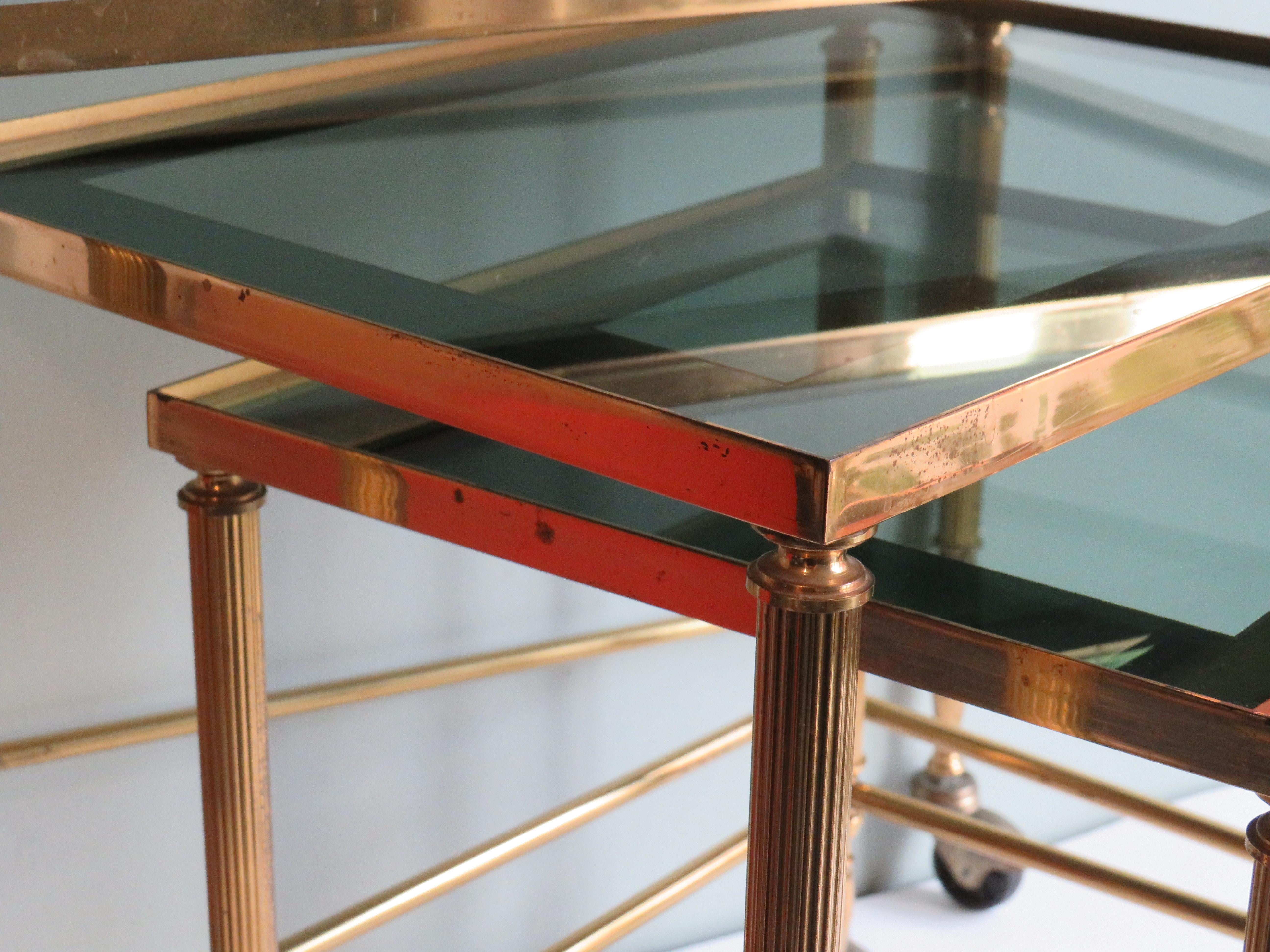 Hollywood Regency Nesting Tables, Brass Frame and Smoked Glass Top 6