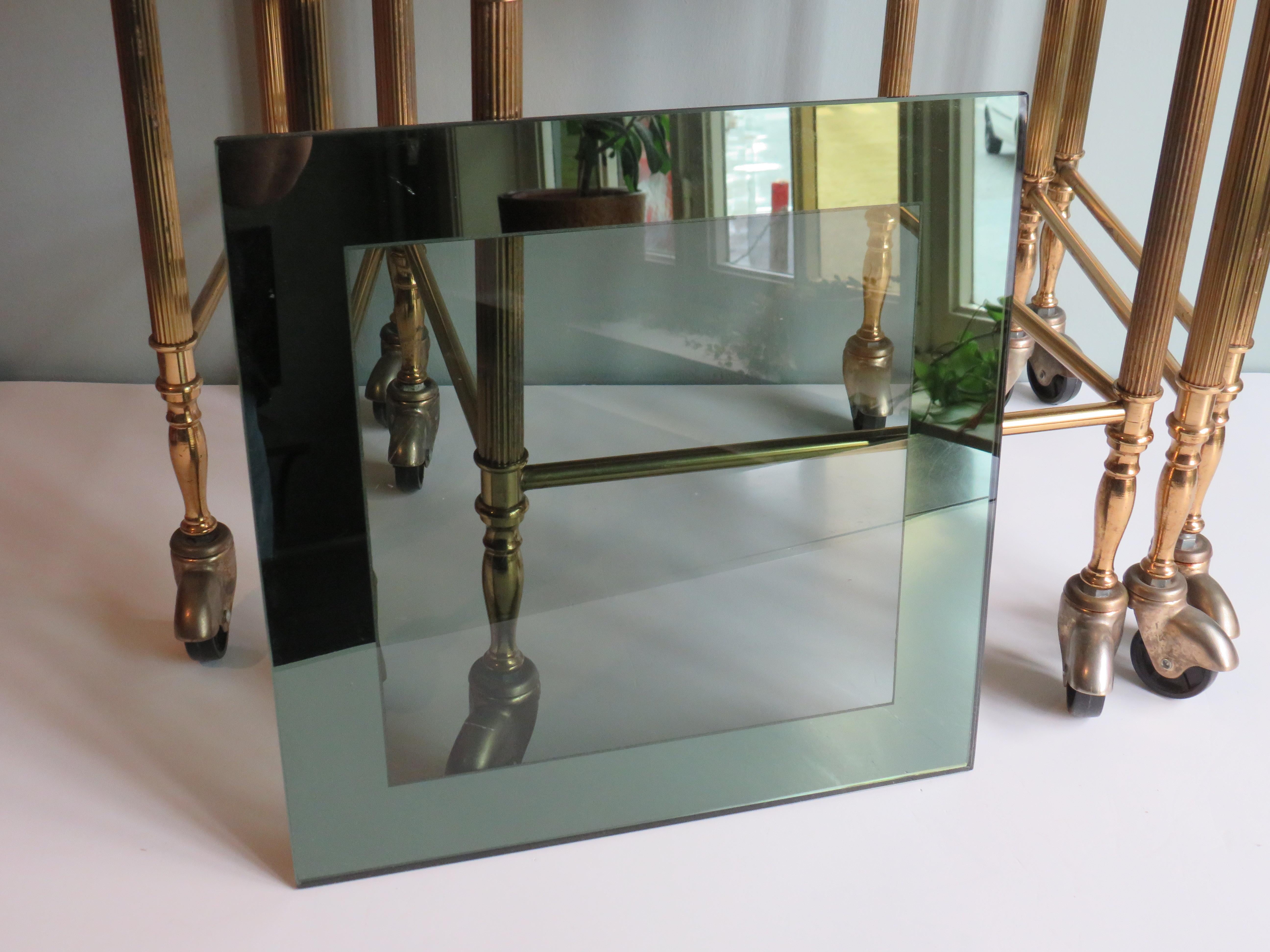 Hollywood Regency Nesting Tables, Brass Frame and Smoked Glass Top 9