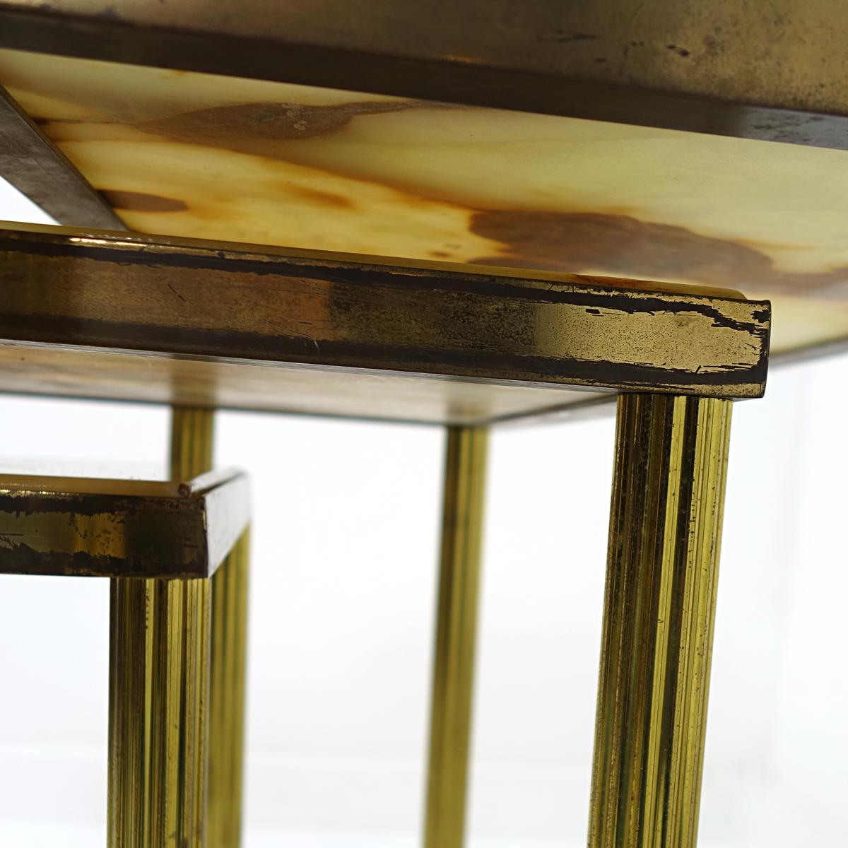 Hollywood Regency Nesting Tables on Wheels Made of Brass With Marble Tops For Sale 6